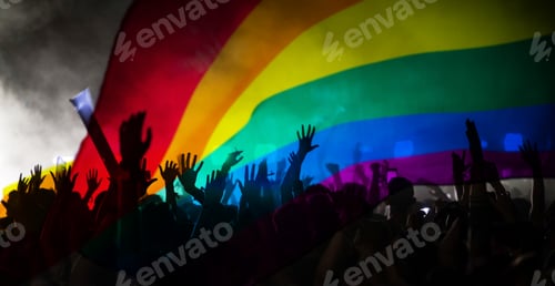 Preview: Gay parade with LGBT flag.