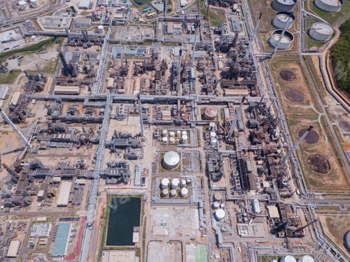 Preview: Petrochemical oil refinery in Bangkok City, Thailand. Oil and gas tanks in industry factory.