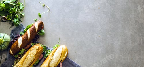 Sandwiches with Green Vegetables on Gray Surface