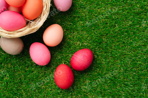 Preview: Easter decorative nest with colored eggs close up
