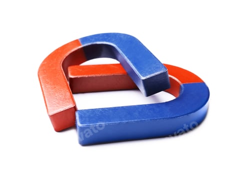 Preview: Red and blue horseshoe magnets on white background