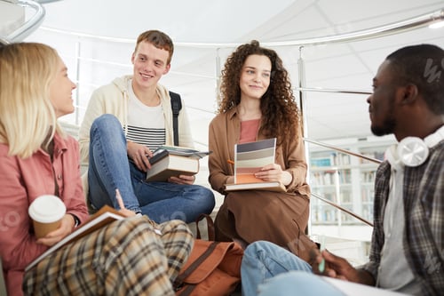 Preview: Students Chatting Sitting on Stairs in School