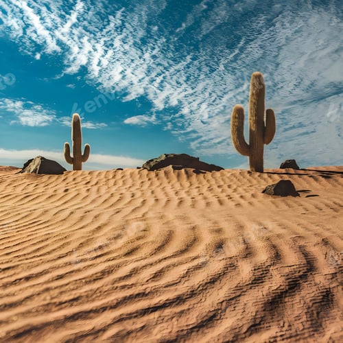 Preview: Cactus emerges from sandy desert dunes