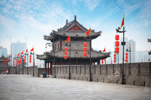 Preview: ancient tower on city wall in Xi'an