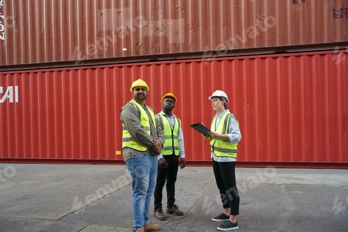 Preview: Foreman control loading Containers box from Cargo freight ship for import export.