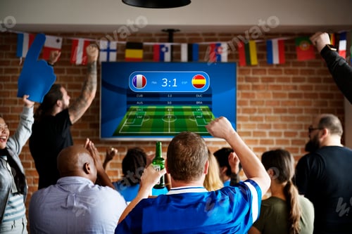 Preview: Frieds cheering sport at bar together