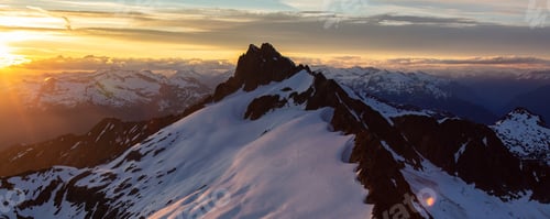 Preview: Canadian Rocky Mountain Landscape Aerial Nature Background. Sunset Sky