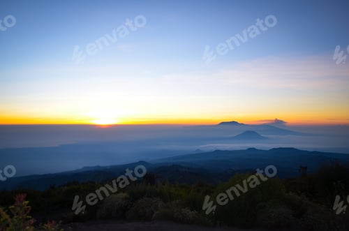 Preview: Sunrise in the mountain, nature background photo.