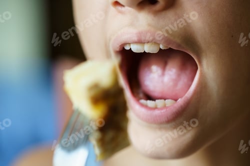 Preview: Unrecognizable girl about to eat potato omelette at home