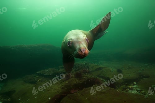 Preview: Sea Lion swimming underwater. Pacific Ocean