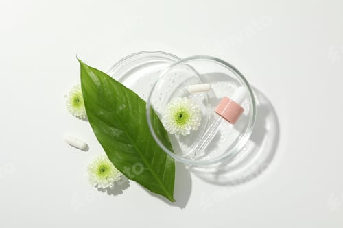 Preview: Hyaluronic acid serum in a bottle, on a light background.