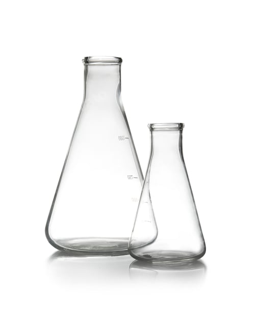 Preview: Empty conical flasks on table. Laboratory analysis