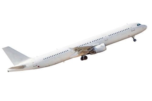 Preview: White plane isolated on white background. The charter passenger plane is flying