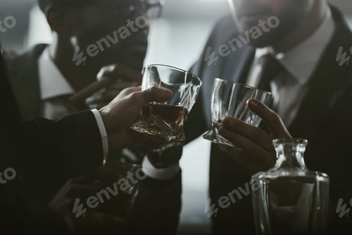 Preview: cropped view of business team spending time and drinking whiskey