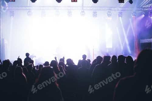 Preview: Crowd at concert and blurred stage lights.