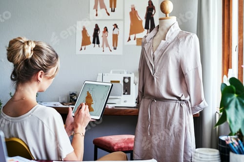Preview: Cropped shot of a fashion designer using a digital tablet to create new designs