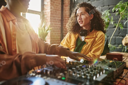 Preview: Pretty girl with dark long wavy hair talking to her African American boyfriend