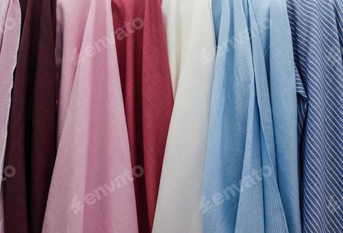 Preview: Closeup shot of surfaces and textures of folded fabrics cloth found at a fabrics market