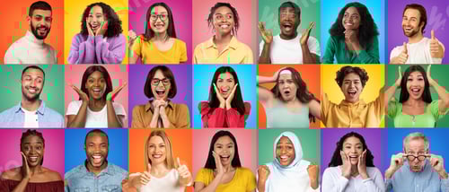 Preview: Collection of Cheerful People Posing in Front of Colors