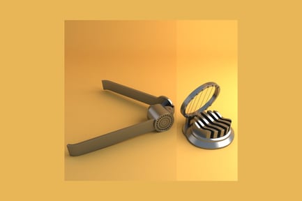 Preview: Curved handle kitchen utensil with grating attachment