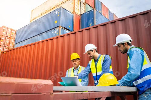 Preview: Group male engineers in a container shipping company