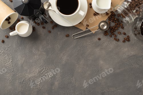Preview: Mornings with Coffee: Coffee beans, espresso cup, to-go mug, cream jar, coffee turk