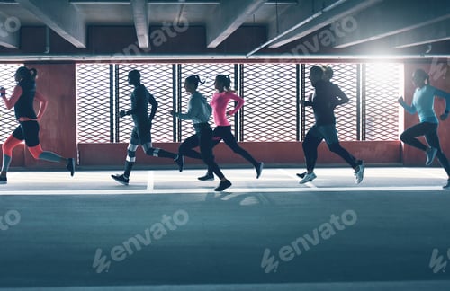 Preview: Group of diverse young people urban running