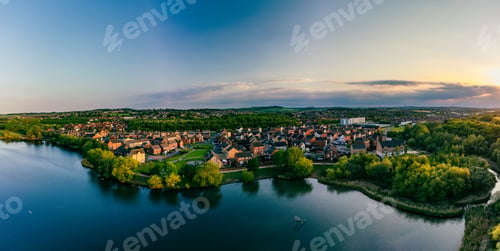 Preview: Panoramic drone aerial view of Manvers Lake, Rotherham, South Yorkshire