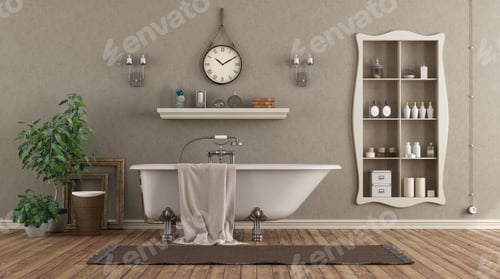 Preview: Classic bathroom with bathtub and niche with objects