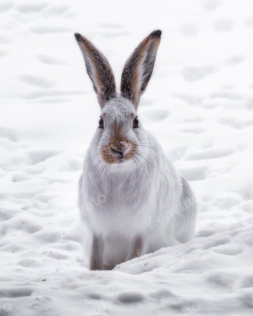 Preview: Beautiful shot of the white rabbit in the snowy forest