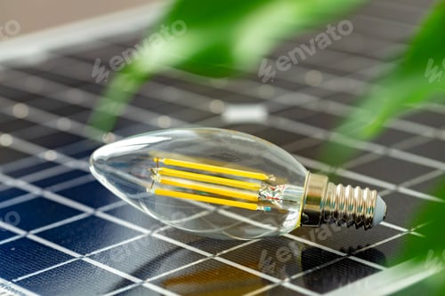 Preview: Solar energy panel and light bulb, green energy