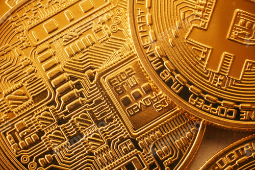 Preview: Shiny golden bitcoins pattern, gold money wallpaper