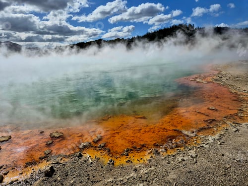 Preview: the thermal in the middle of a body of water with colorful clouds in the background
