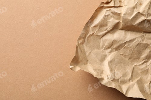 Preview: Crumpled paper on craft background, close up and space for text