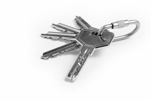 Preview: Key ring with keys over white background. Rent, buy