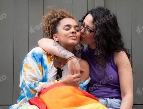 Preview: Lesbian lovers are hugging and kissing. LGBTQ community support
