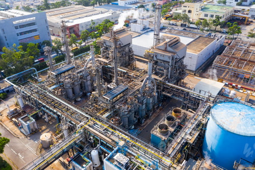 Preview: Tai Po, Hong Kong 20 May 2019: Top down view of Hong Kong industrial plant