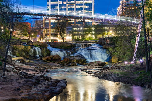 Preview: Scenic view of Liberty Bridge and Reedy Falls in Greenville, South Carolina
