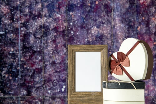 Preview: front view valentines day presents with picture frame on bright background marriage couple color