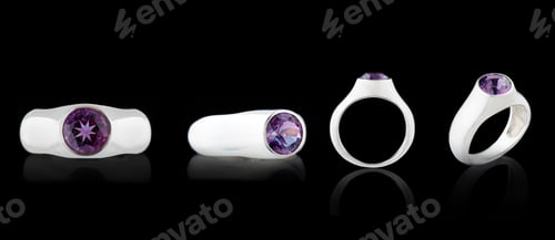 Preview: Beautiful gold, silver ring with amethyst stone on a black background