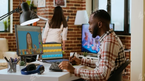 Preview: Freelance creative graphic editor works remotely editing digital images