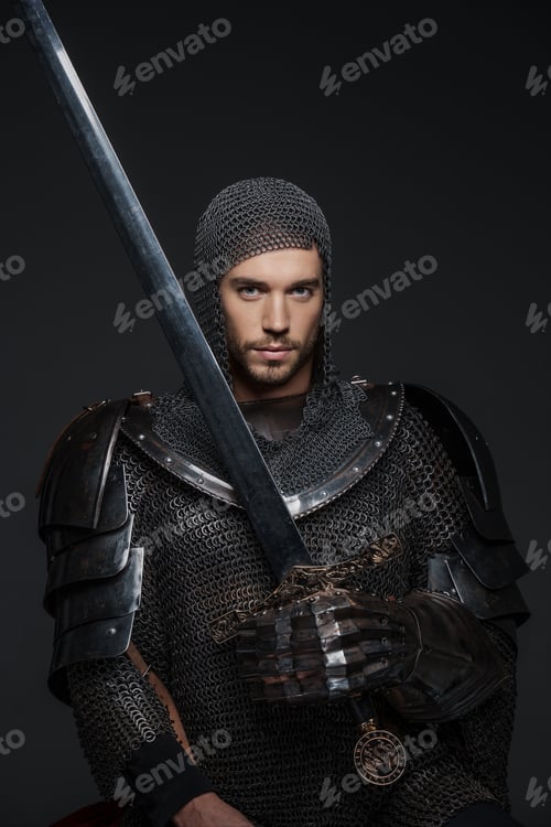 Preview: Portrait of a handsome king in heavy armor
