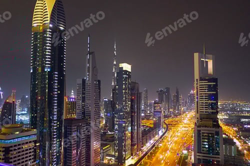 Preview: Dubai Marina Night cityscape with highway
