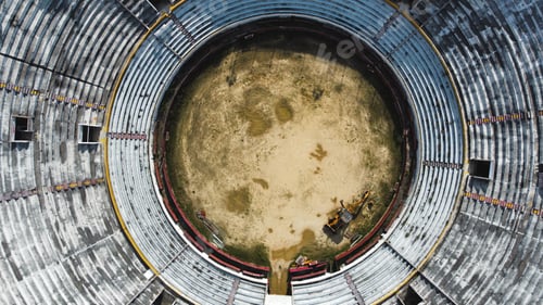 Preview: An up close aerial view of La Plaza de Toros in Quito, Ecuador