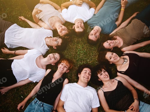 Preview: large group of friends enjoying a summer day at the park, back to school