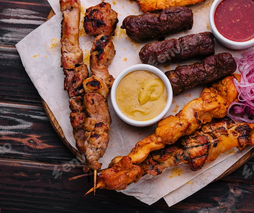 Preview: Assorted grilled meats on top view