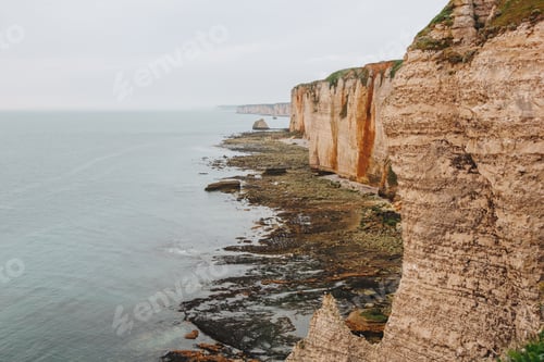 Preview: aerial view of beautiful rocky cliff at Etretat, France
