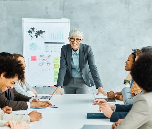 Preview: young business people meeting office teamwork group whiteboard presentation seminar senior mature