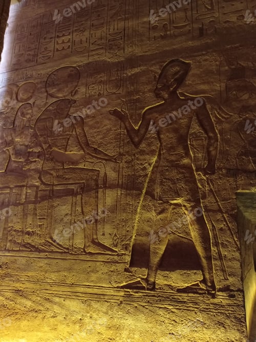 Preview: Detail of the hieroglyphs carved on the stone of an ancient wall in Egypt