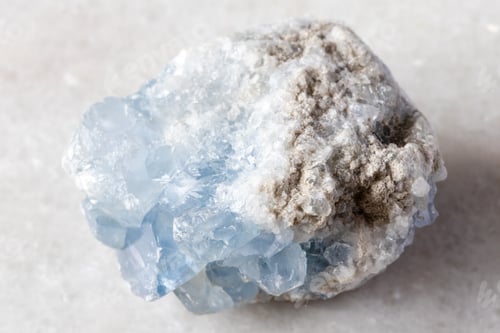 Preview: sample of raw celestite rock on white marble
